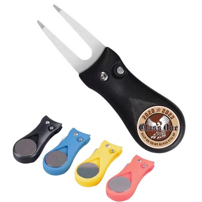 Foldable Golf Green Repair Tool with Magnetic Disc