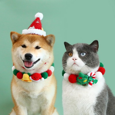 Plush Christmas Ball Pet Collar Colorful Bell Neck Decor for Cats and Dogs