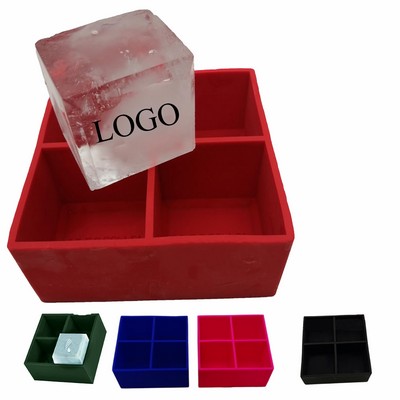4 Gird Customizable Silicone Ice Logo Cube Tray w/ Lid