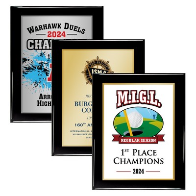8" x 10" Black Piano Finish Plaque w/Full Color Sublimated Imprint and Back Plate