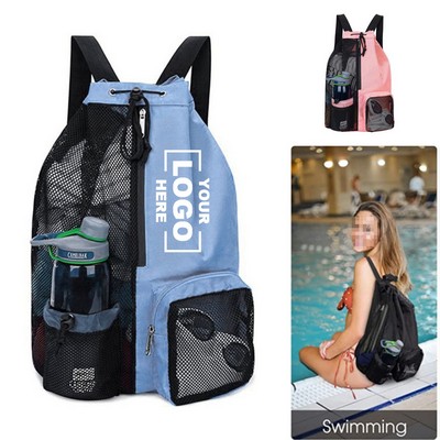 Mesh Drawstring Backpack with Wet Pocket
