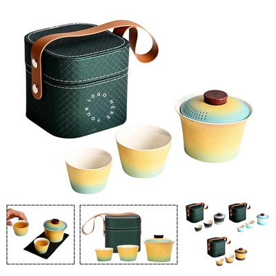 Gradient Glazed Ceramic Travel Tea Set