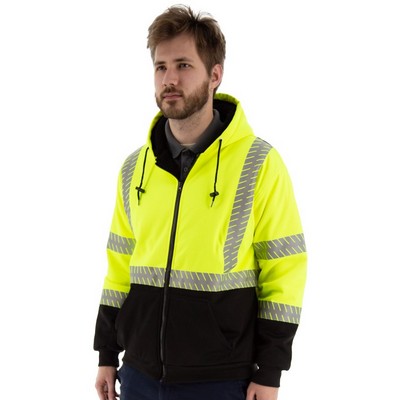 High Visibility High-Pile Fleece Jacket Hooded Pullover Sweatshirt, ANSI 3, Type R