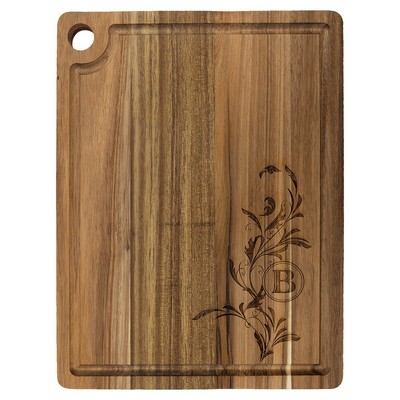 11.5" x 8.75" Acacia Cutting Board with Drip Ring and Corner Hole