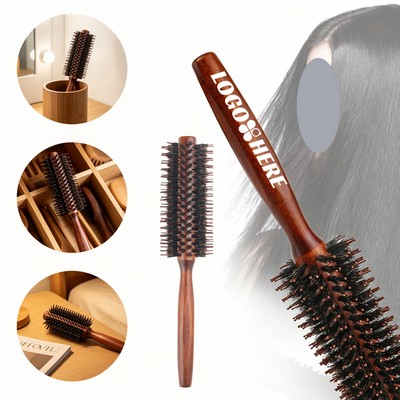 Wooden Boar Bristle Round Hair Brush