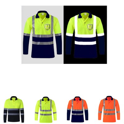 Hi Viz Polyester Reflective Tape Safety Polo Shirt
