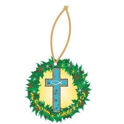 Blue Cross Promotional Wreath Ornament w/ Black Back (4 Square Inch)