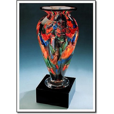 Autumn Splash Athena Art Glass Vase w/ Marble Base (4.5"x11.75")