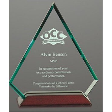 7" Jade Glass Diamond Award w/Piano Finish Base
