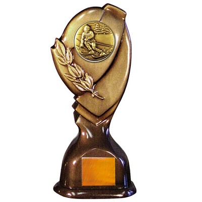 Stock Classic 10" Trophy with 2" Skiing Coin and Engraving Plate