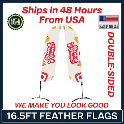 16.5' Feather Flag - Double Sided w/Black X Base - Made in the USA