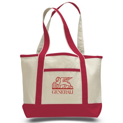 Heavy Canvas Deluxe 2-Pocket Tote (PRINTED)--Natural/Red