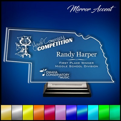 11" Nebraska Clear Acrylic Award with Mirror Accent