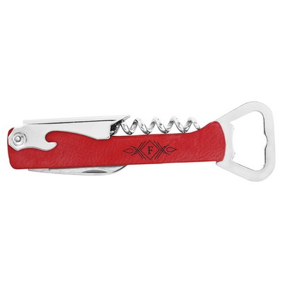 Corkscrew Wine Bottle Opener, Red Faux Leather