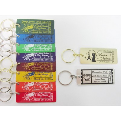 Ticket Style 3" x 1.25" Aluminum Key Tag with a screen printed imprint. Made in USA