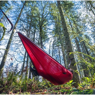 Double Deluxe Parachute Nylon Hammock w/Straps - Crimson/Charcoal