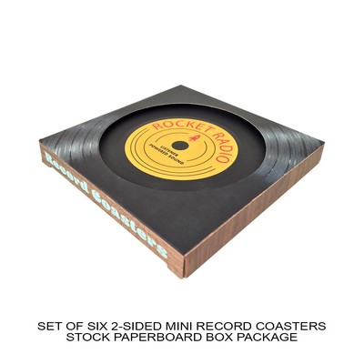 2-Sided Mini Record Coasters - Set of 6 - Stock Paperboard Box (Stock Art On Box)