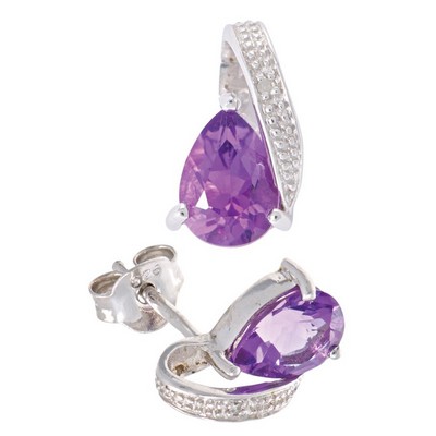 Tear Drop Amethyst Earrings W/ Color Medallion