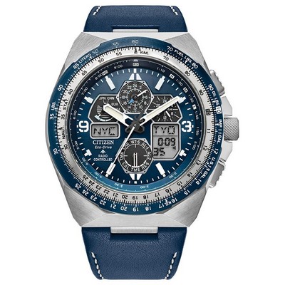 Citizen Watch Men's Promaster Skyhawk Leather Strap Watch Blue Dial