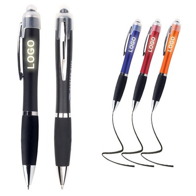 LED Touch Screen Light Up Ballpoint Pen Plastic Twist Creative Laser Glow Pen