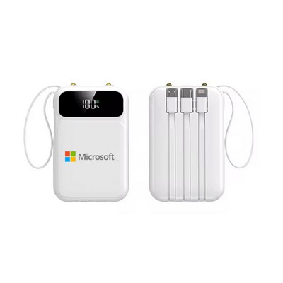Mini Plastic 10000mah Power Bank with Built-In Cable and Flash Light In Stock