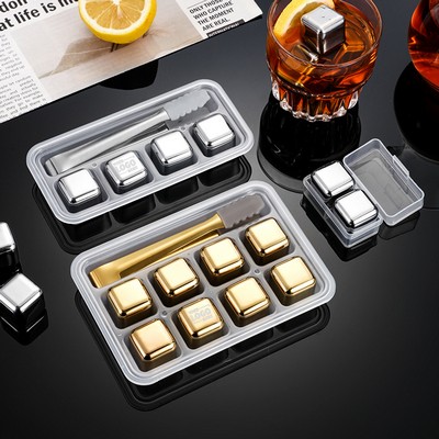 Custom Logo Engraved Reusable Gold and Silver Stainless Steel Ice Cube