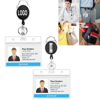 Retractable Badge Reel with Horizontal PVC ID Card Holder