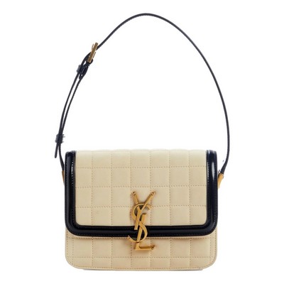Saint Laurent Solferino Leather Black Ivory Quilted Suede Shoulder Bag