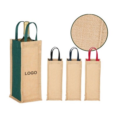 Single Bottle Jute Wine Tote Bags
