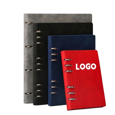 Waterproof PU Leather Loose-Leaf Notebook, Metal Ring Binder Journal