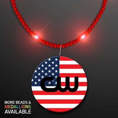 Still-Light Red Beads with USA Flag Medallion - PRINTED