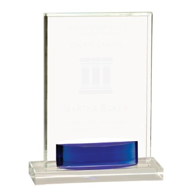 Blue Square Crystal Stand Up Award - Medium