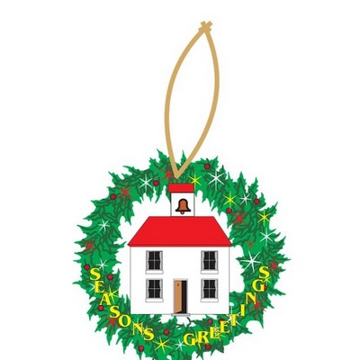 School House Executive Wreath Ornament w/ Mirrored Back (2 Square Inch)