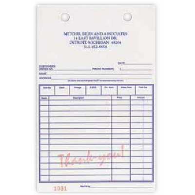 Red "Thank You" 3 Part Sales Register Forms - 4"x 6½"