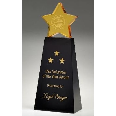 Small Optical Crystal Golden Star on Black Base Award
