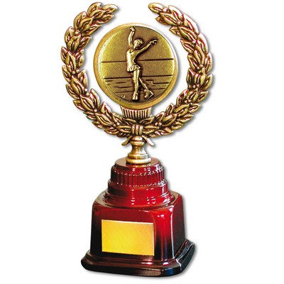 Stock 7" Trophy with 2" Figure Skating Female Coin and Engraving Plate