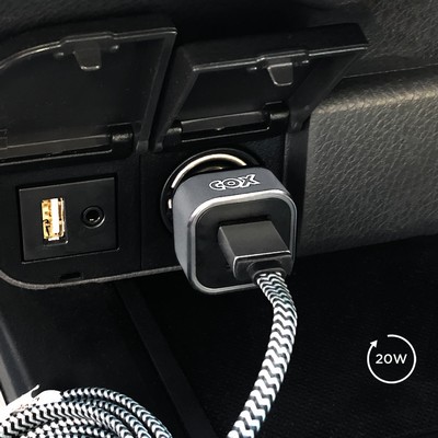 Dual USB-C (20W) + USB-A (12W) Fast-Charging (Max 32W) Output Port Car Charger