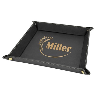 Snap Up Tray, Black Faux Leather, 9 x 9"