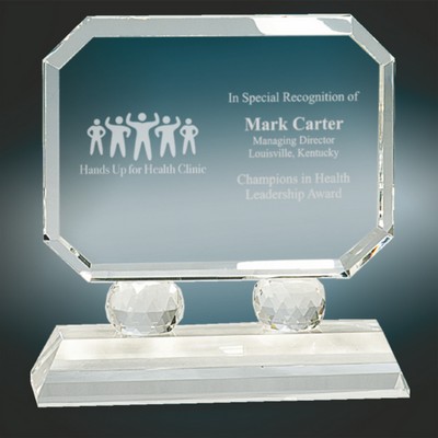 6" Rectangle Crystal Award on Clear Pedestal Base