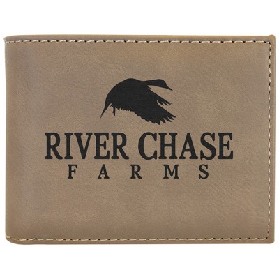 Light Brown Leatherette Bi-Fold Wallet w/ Flip ID Display
