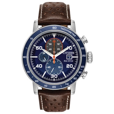 Citizen® Men's Brycen Eco-Drive Watch w/Brown Leather Strap & Blue Dial