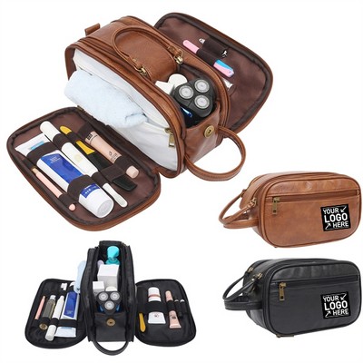 Men's Leather Toiletry Bag Stylish Organizer for Grooming Essentials