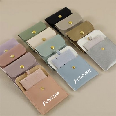 2.8" PU Jewelry Pouches with Snap Button Luxury Jewelry Pouch w/ Velvet Insert Pad for Earring