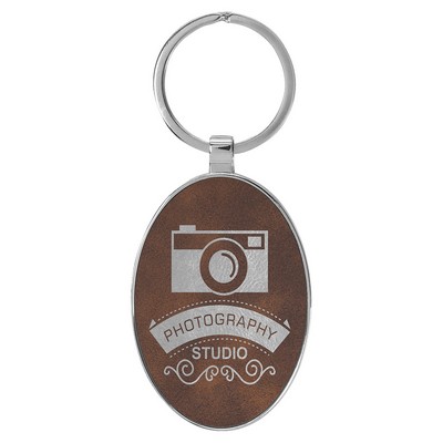Leatherette/Metal Oval Keychain