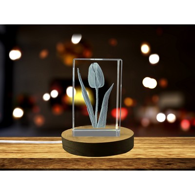 Elegant Bloom 3D Engraved Crystal Tulip Trophy Award w/LED Base Light