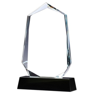 Peak Panel Crystal Award with Onyx Base, 8 1/4"H