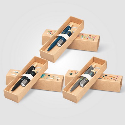 Reborn Recycled Aluminum Bamboo Accented Pen & Flashlight Gift Set - Full-Color Inkjet