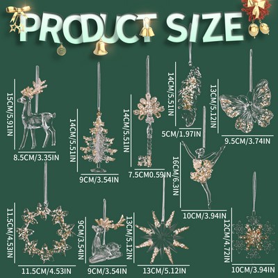 Christmas Premium Sequin Acrylic Ornament Transparent Hanging Decor for Tree