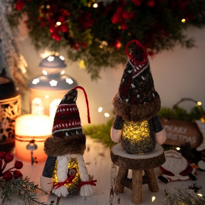 Christmas Light Up Rudolph Figurine Hanging Ornament Cartoon Gnome Glowing Doll