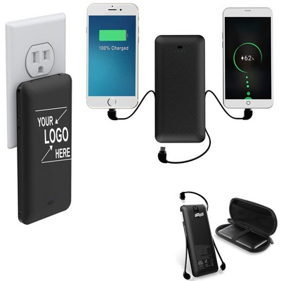 10000mah Power Bank with AC Wall Plug Cables
